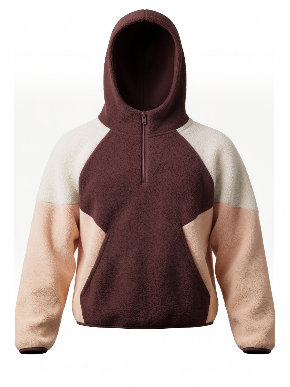 American Eagle Women’s Colorblock Sherpa Hoodie - Brown, Cream & Peach